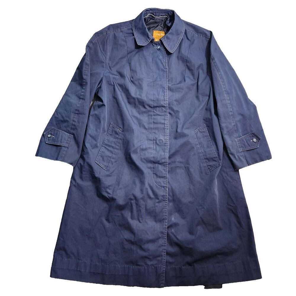 Vintage Gimbels 1960s Lady Sherwood Rain Coat Women XL Navy Mid-Century No Liner